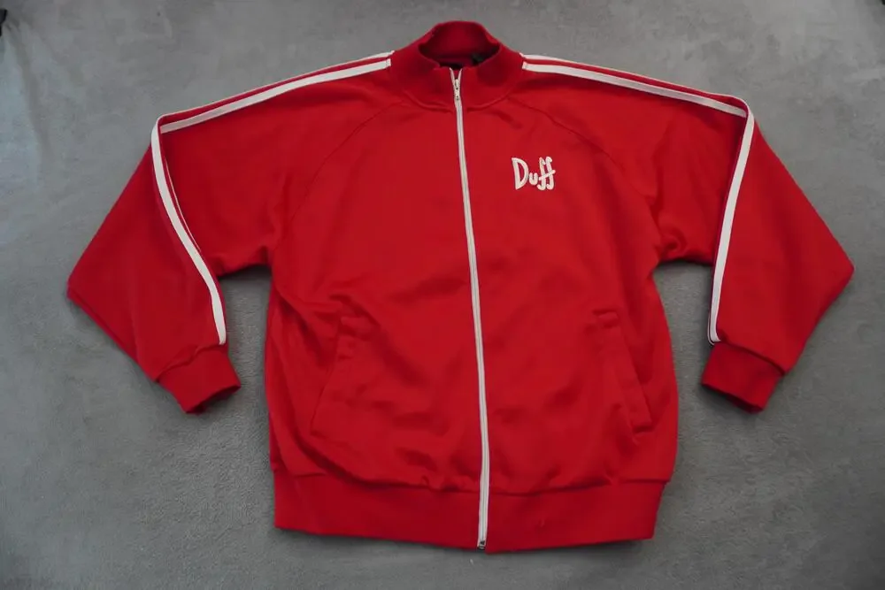 Vintage The Simpsons Duff Beer Jacket Mens Large Red Track Full Zip Graphic